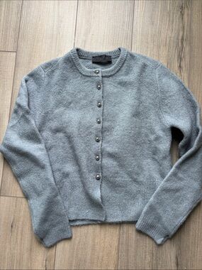Zara Soft Crewneck Button-Front Sweater Cardigan - Grayish Blue